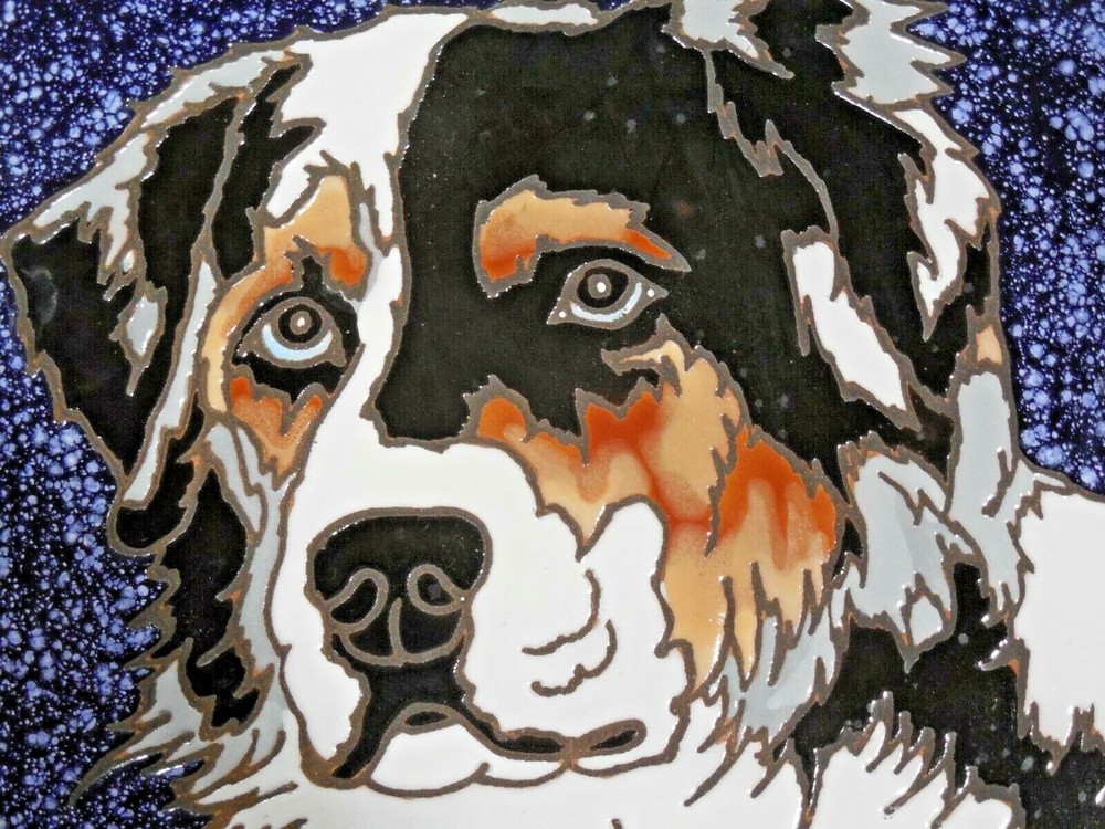 Australian Shepherd - Hand Painted Glazed Tile from Pumpkin Tile In Custom Frame