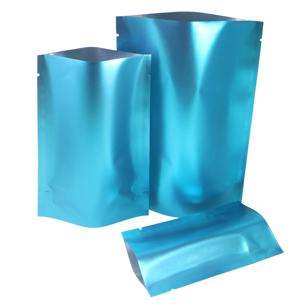 Bulk Quantity Matte Blue Open Top Stand Up Mylar Bags for Sample Packaging