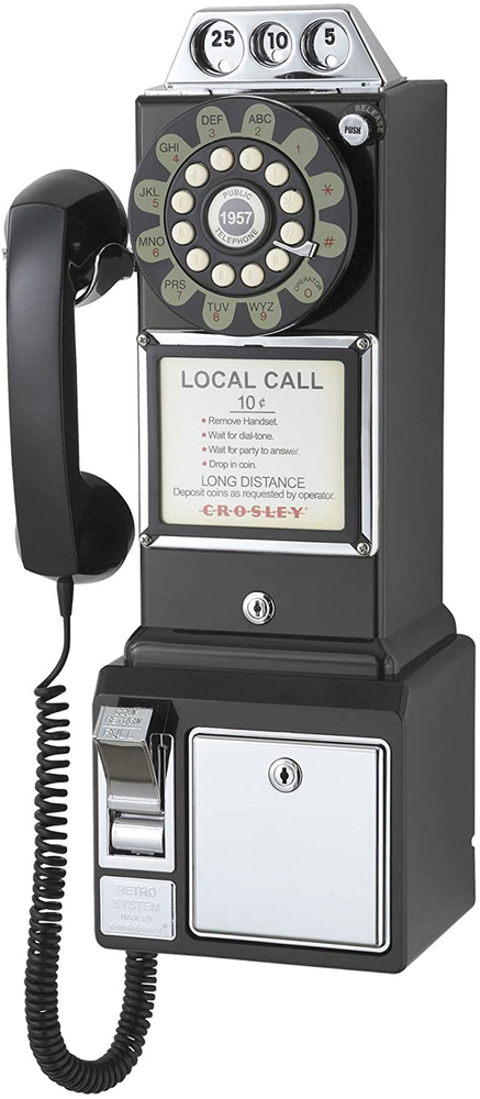 Crosley 1950s Old Fashioned Payphone With Push Button Technology Black