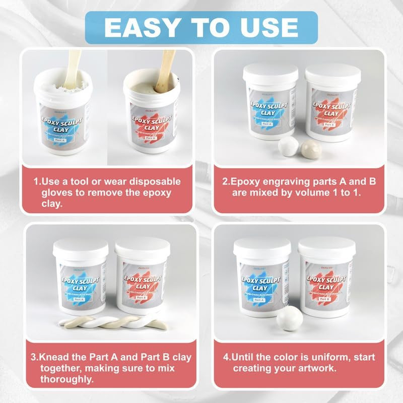 1 Pound White Epoxy Putty Sculpt Clay, 2 Part (A & B) Modeling Compound for Scul