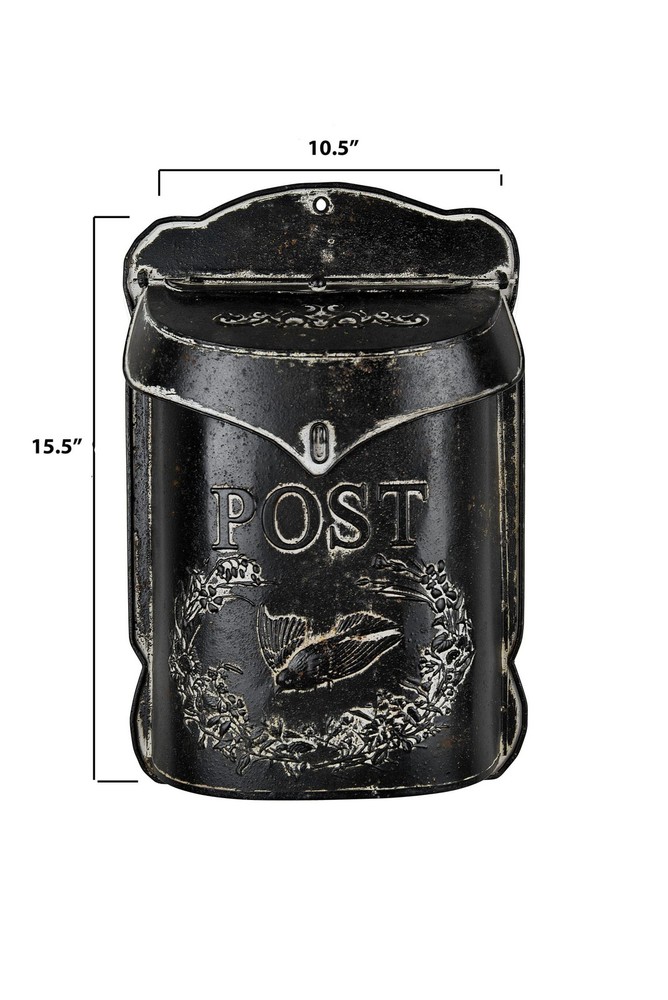 Black Embossed Tin Post Letter Box