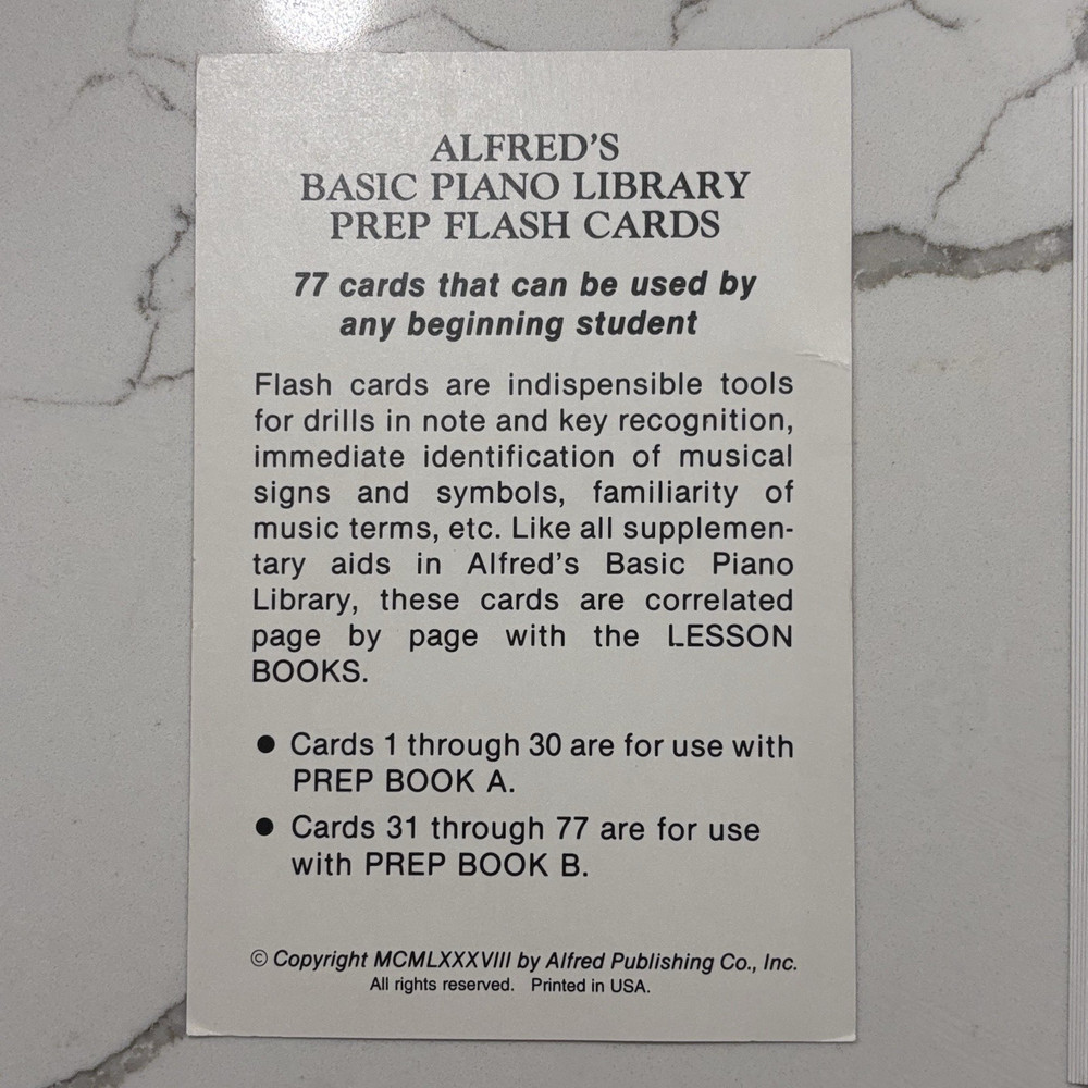 Alfred's Basic Piano Prep Course: Flash Cards Levels A & B Open Package EUC!