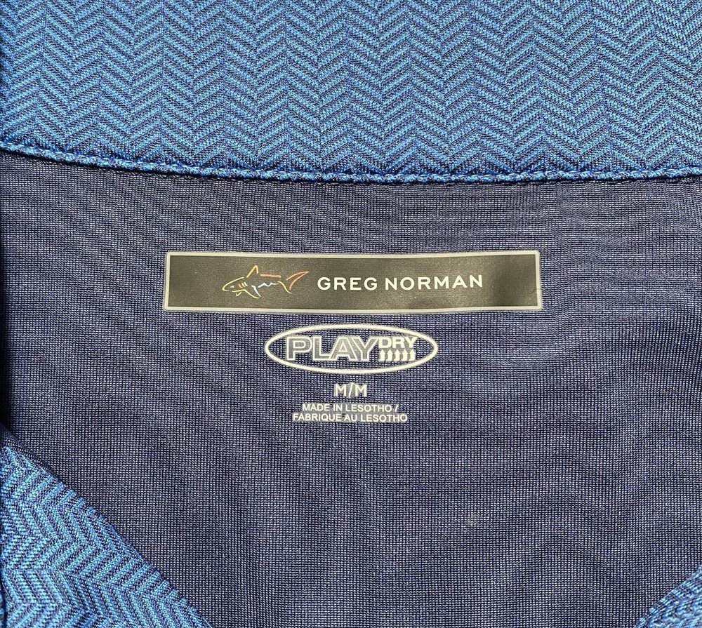 Greg Norman Play Dry 1/4 Zip Pullover M Medium Vest LINED Blue Herringbone