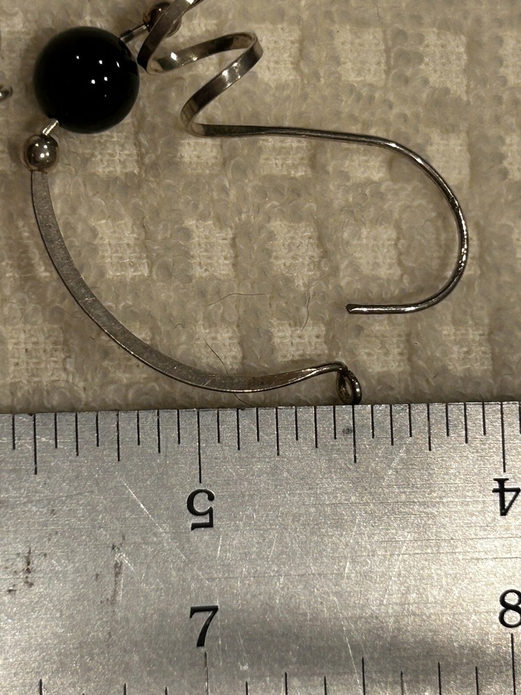 Silver Swirl Earrings With Obsidian Beads