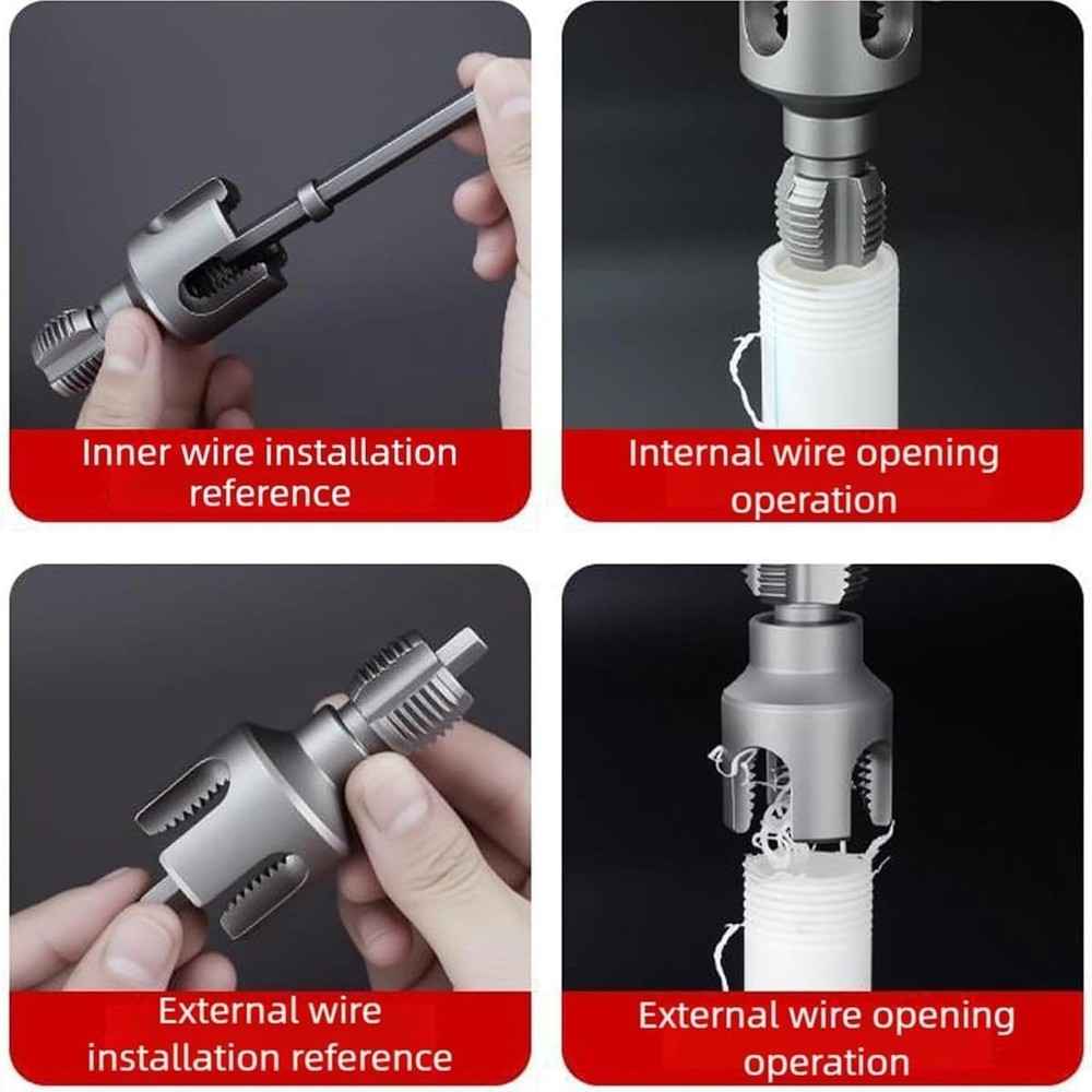 2PCS 1/2'' 3/4'' Water Pipe Integrated Internal & External Pipe Threading Tool