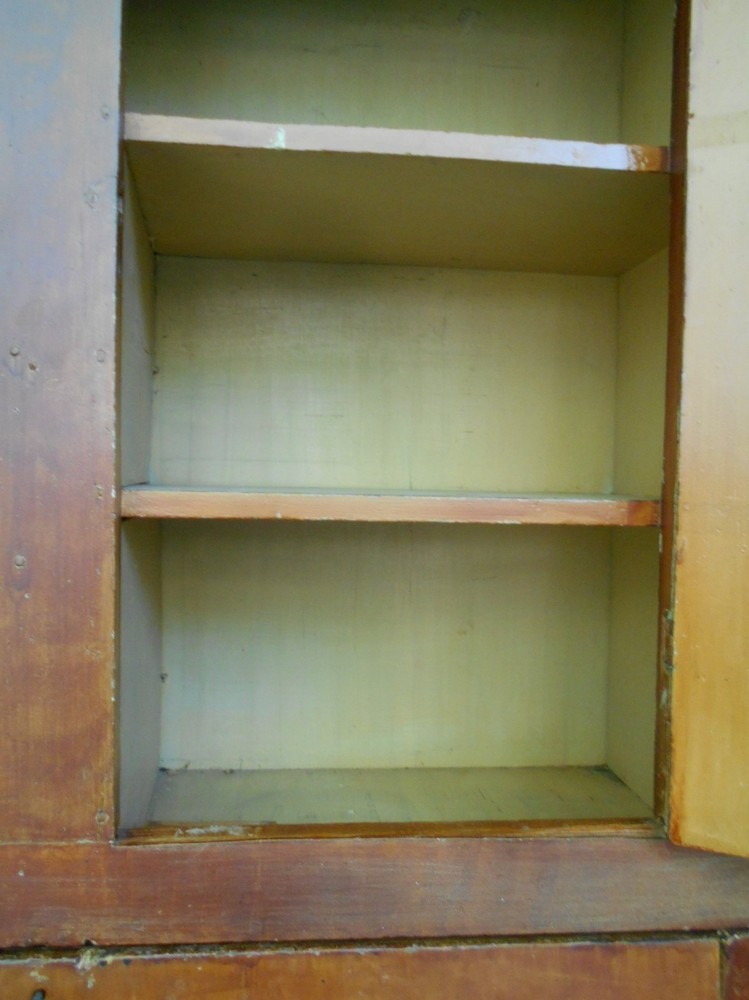 ANTIQUE PAINTED COUNTRY PINE STEPBACK DROP FRONT DESK AND BOOKCASE