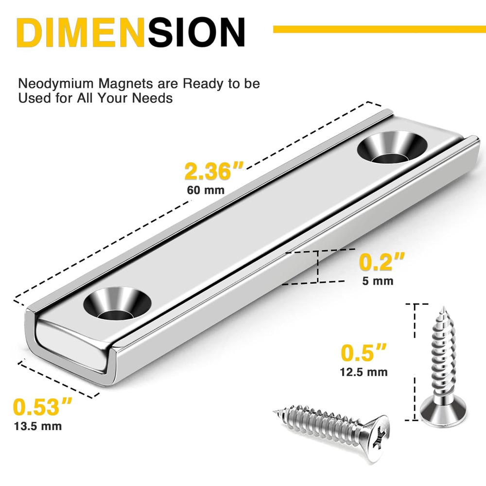 Strong Neodymium Rectangular Pot Magnets with Counter Bore, Countersunk Hole Mag
