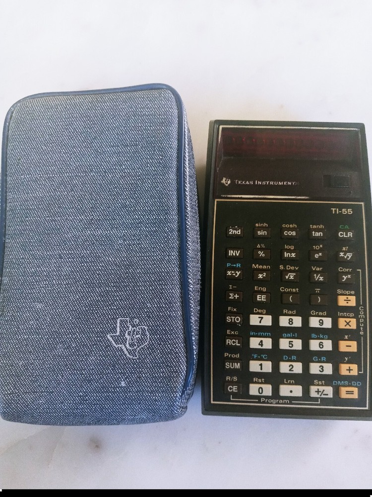Texas Instruments TI-55 Calculator & Denim Style Case AS IS