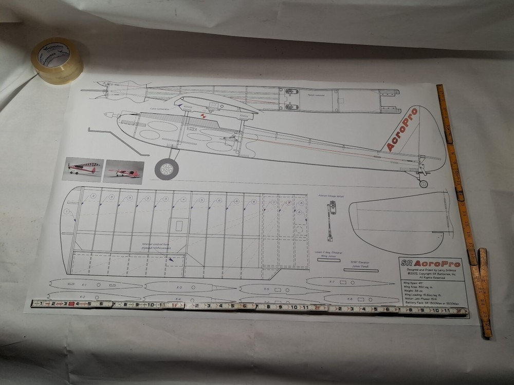 Model Airplane Large Printed Plan RC Scale Plane Drawing Wingspan ~45" P2