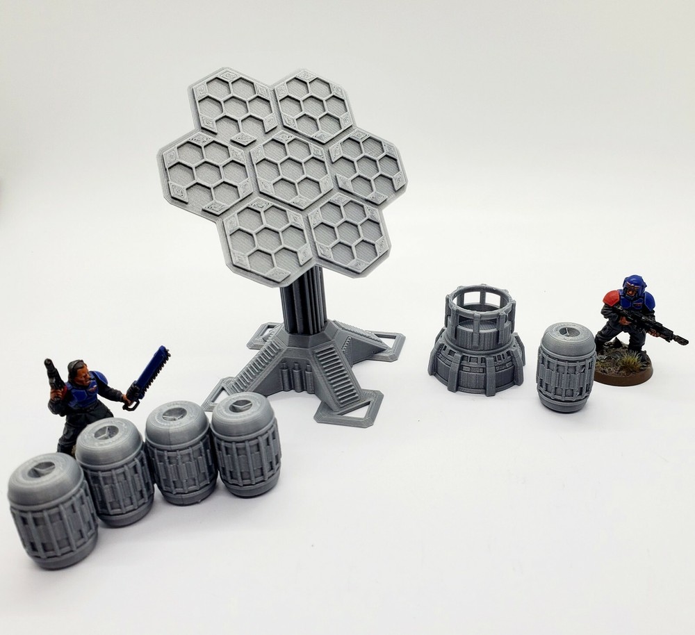 3d Printed Terrain Solar Array w/Energy Cells for Tabletop Gaming. 3D Wargaming