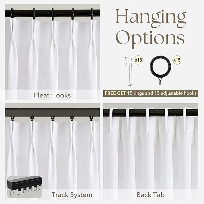 Tan Curtain Panel Set Window Treatment Pleated Adjustable Hooks Included