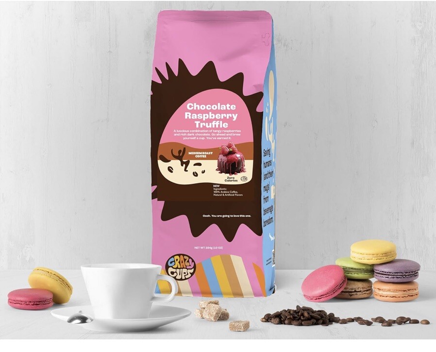 Crazy Cups / Chocolate Raspberry Truffle Flavored Ground Coffee/ 10 Oz/ 3 Pack