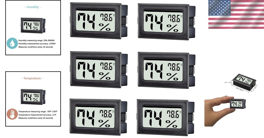 Compact 6 Pack Digital Humidity & Temperature Gauges for Indoor Climate Control