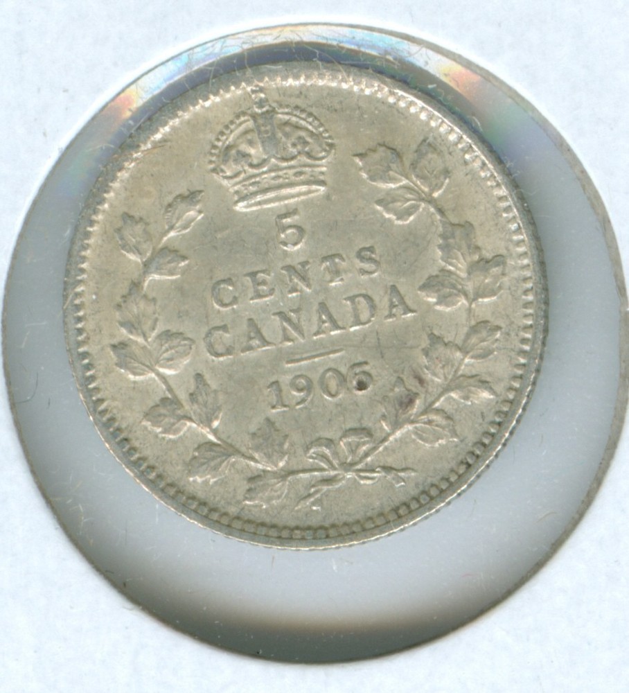 CANADA 1905 FIVE CENT SILVER --ALMOST UNCIRCULATED