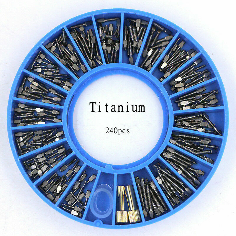 Dental Pure Titanium Assorted Conical Screw Post Kit Root Canal Pins 240/pack