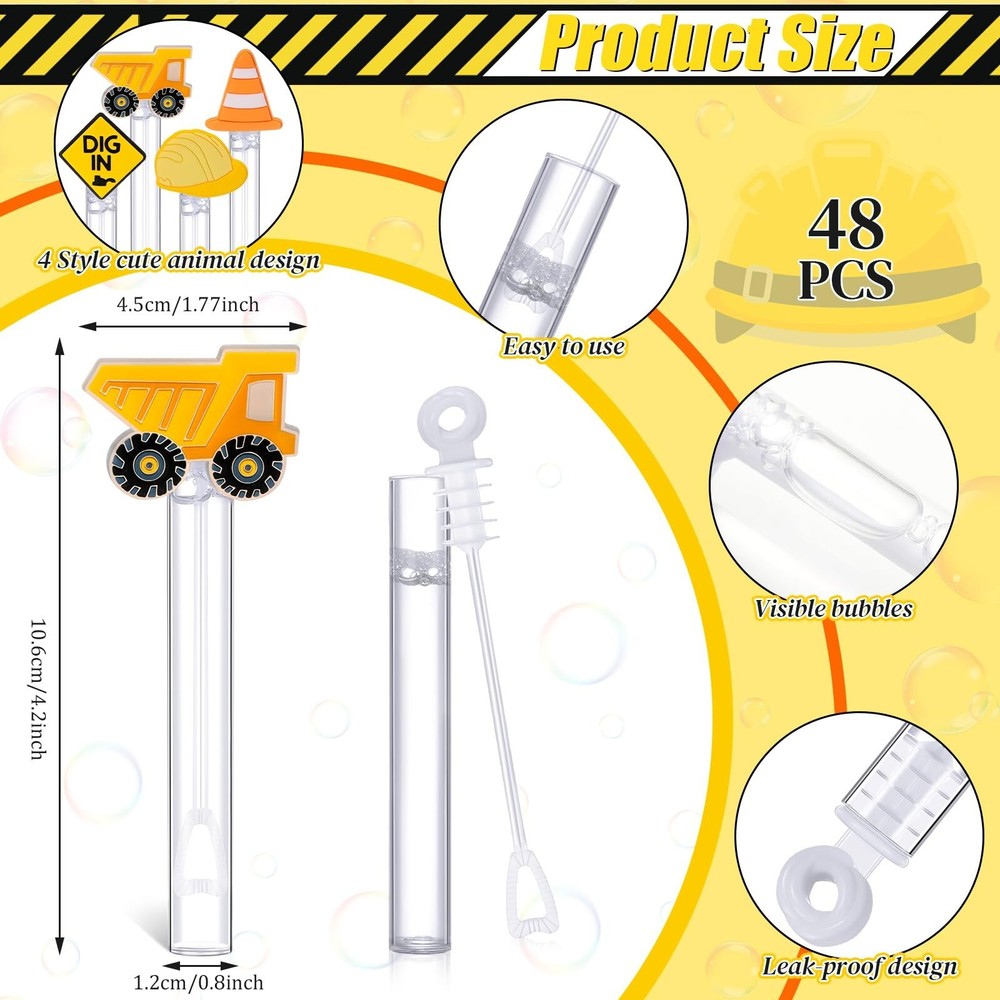 48 Pcs 4.2'' Construction Bubble Wand for Kids, Mini Bubble Wands Bubbles for...