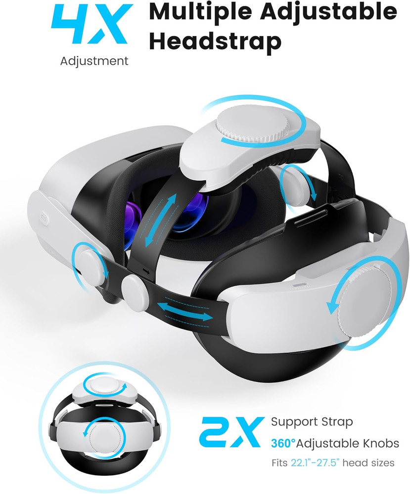 Kawaye for Meta Quest 3S/Quest 2/Quest 3 Head Strap, Double Knobs Adjustable Eli