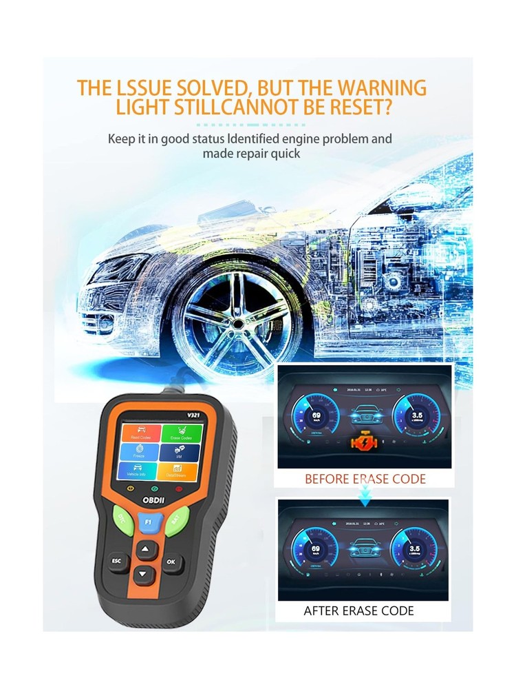 OBD2 Scanner - Car Code Reader Diagnostic Tool for Check Engine Light, Fault ...