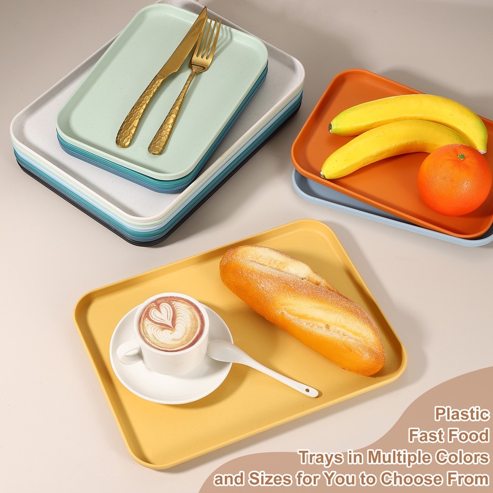 2Pcs Fast Food Serving Trays, 12x8.7" Rectangular Trays, Black