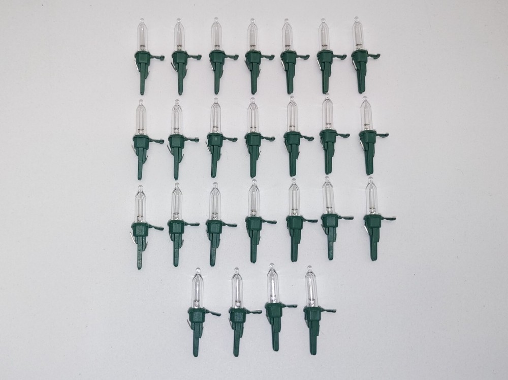 25 LED Clear Mini Christmas Tree Lights Green Base Replacement Bulbs 3.4 V .068