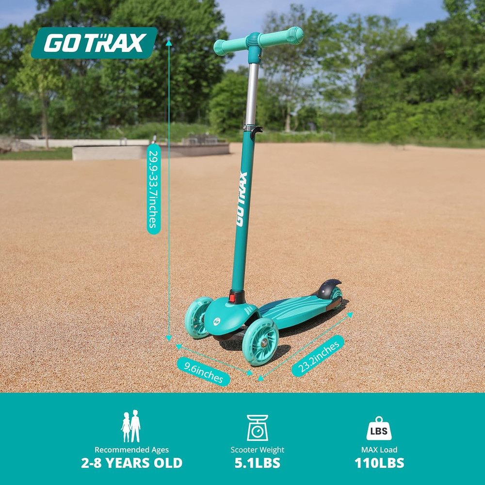 Kids Kick Scooter, LED Lighted Wheels & 3 Adjustable Height Handlebars, Scooter