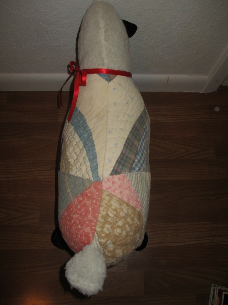 Primitive~Handcrafted Sheep~Made with Antique Quilt~16.25" Tall