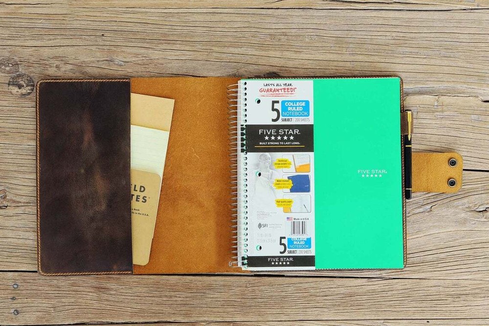 Personalized leather cover case for 5 five star letter size spiral notebooks
