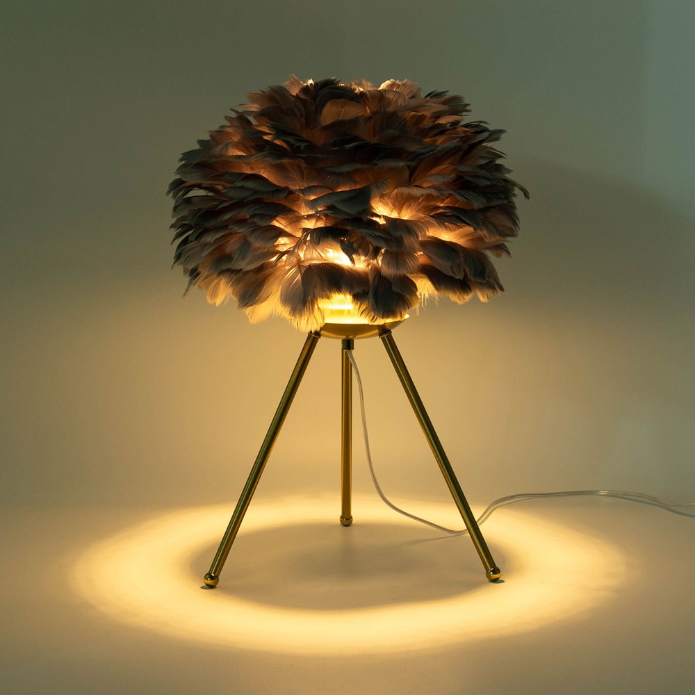 Gray Feather Table Lamp Tripod Lamp, Feather Lamp, Table Light Hand Control