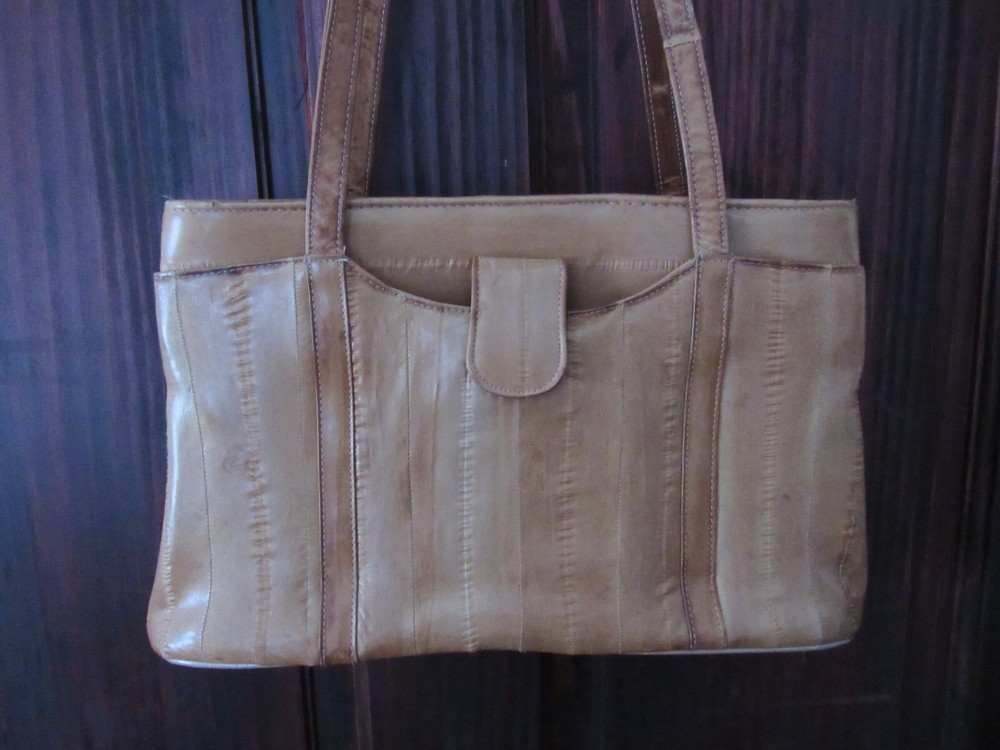 EELSKIN PURSE - TAN - VINTAGE - SHOULDER STRAP - MULTI COMPARTMENT -