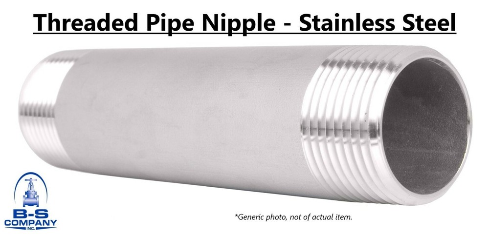 Pipe Nipple Thread End Fitting 304 Stainless Steel 2" x 6" Long Schedule 40