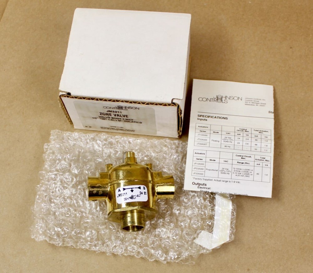 Johnson Controls JM3211 Zone Valve 3-Way 1/2" Sweat 1.0 Cv Modulating