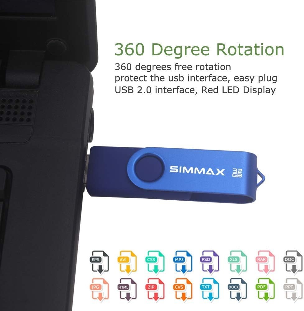Versatile 32GB USB 2.0 Flash Drive with 9 Mb/s Write Speed & LED Light - Blue