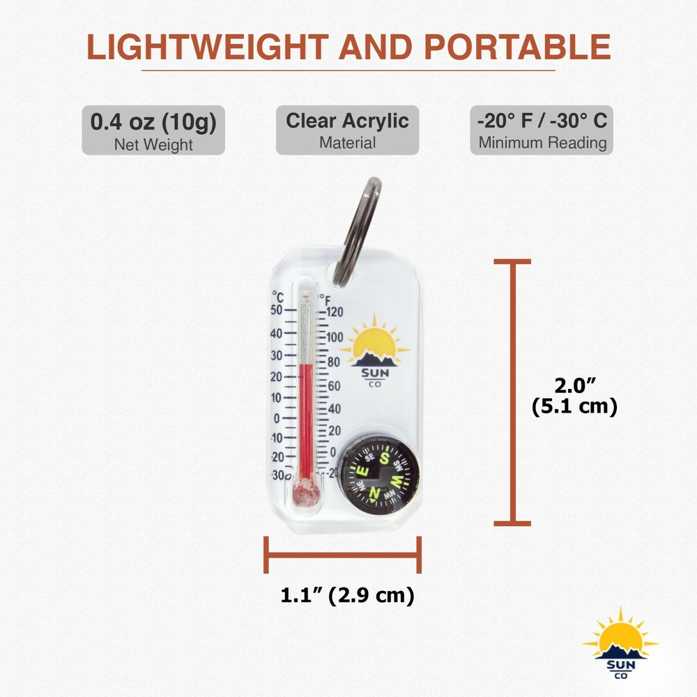 Sun Company Neon Therm-o-compass – Zipper Pull Compass and Thermometer