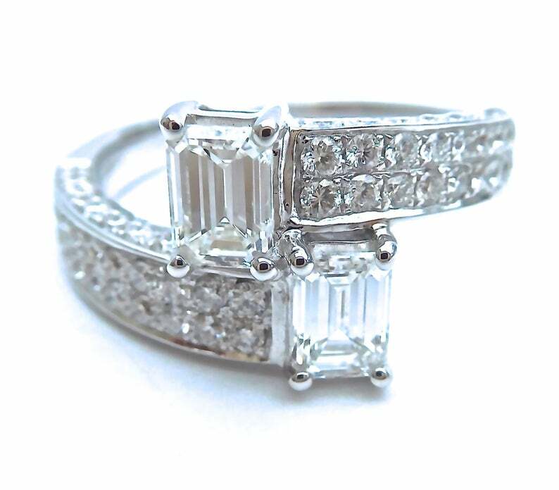 2 Big Baguette Solid 925 Sterling Silver Ring RSG 358