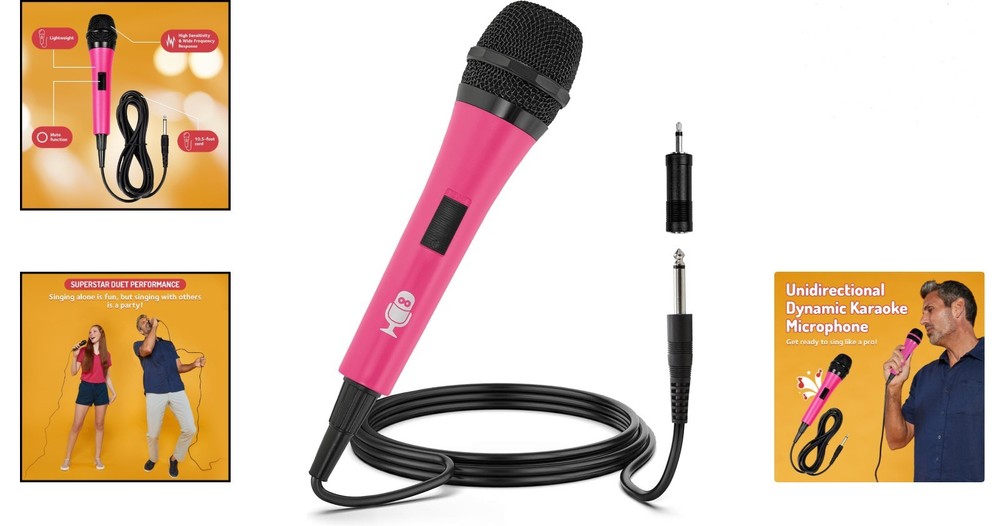 Wired Pink Karaoke Microphone - Unidirectional Dynamic for Stunning Performances