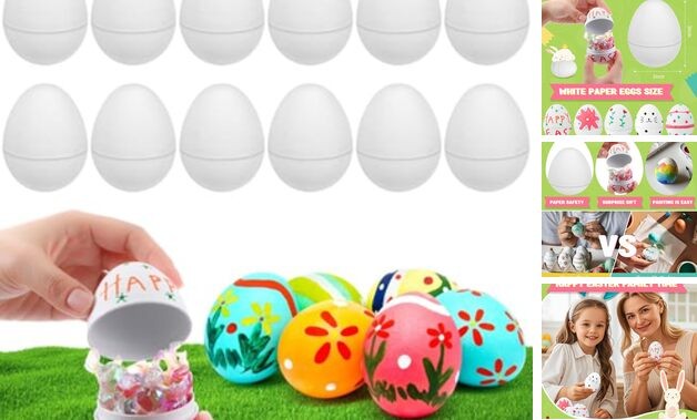 12 Pcs Paintable Easter Eggs, DIY Mache Paper Easter Eggs, Painting White
