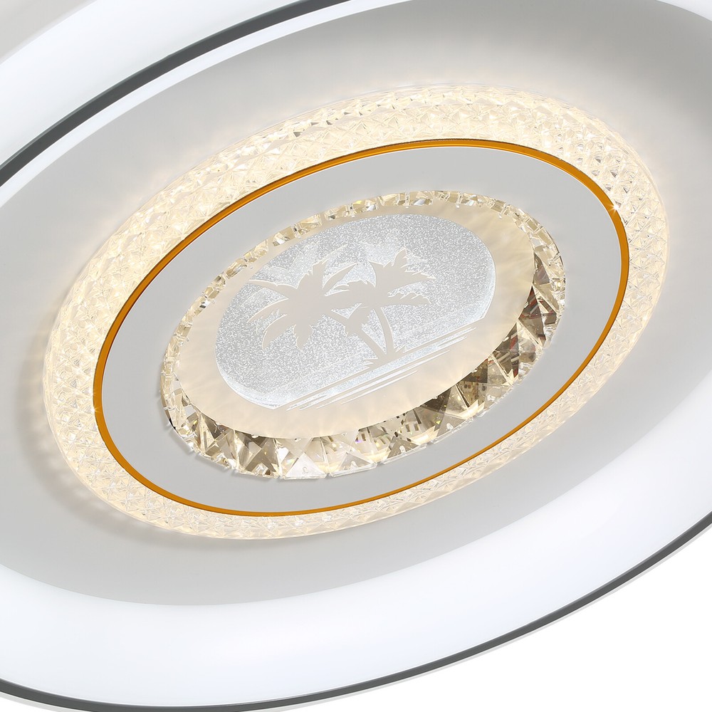 42in Modern Flush Mount Round Dimmable Ceiling Fan Light W/Remote White & Grey