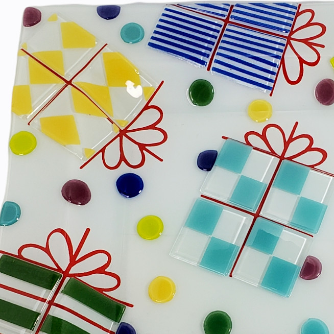 Fused Glass Square Celebration Serving Platter