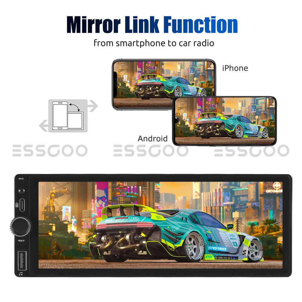 6.86" Single Din Touchscreen Car Stereo with Wireless Apple Carplay Android Auto