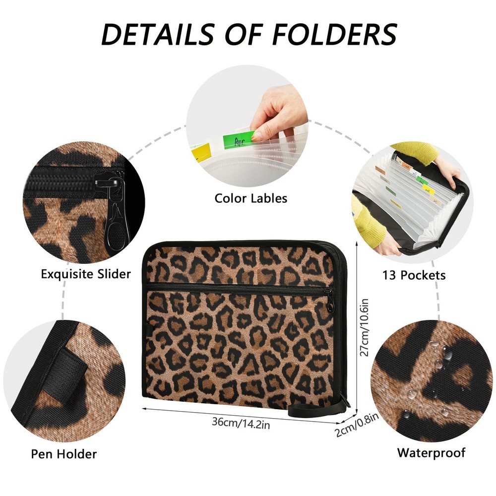 Black Leopard 13 Pocket Expanding File Folder with Labels A4 Document Folder ...