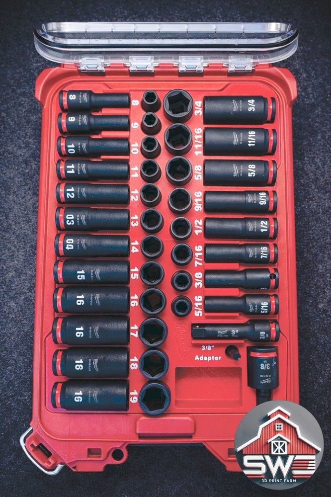 Milwaukee Packou Insert Compatible 3/8 in 43PC Impact Socket Storage Insert