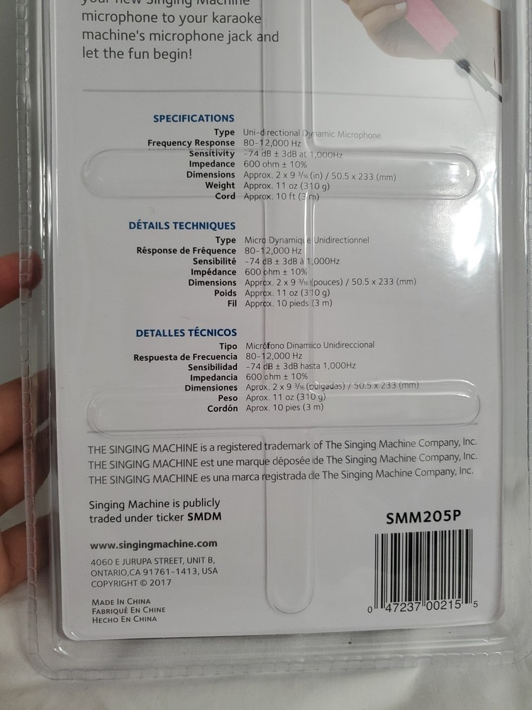 Singing Machine Unidirectional Dynamic Microphone SMM205P Pink