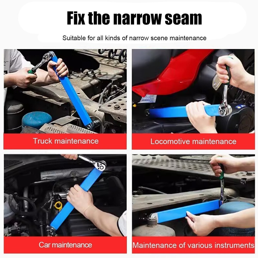 2 Pack Offset Extension Wrench Set Ratchet Spanner Wrench with Extender Adapter