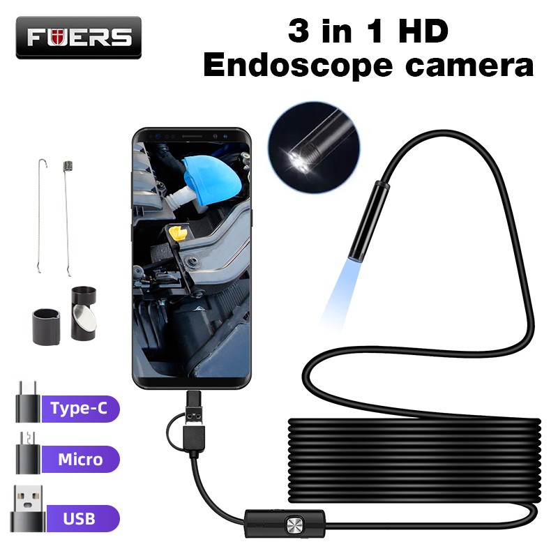 USB Type C Endoscope Borescope Snake Inspection Camera 3 in 1 for Android System