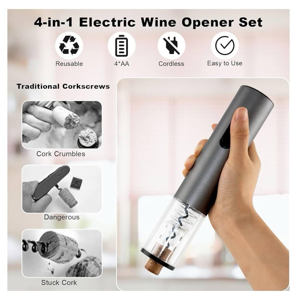 USB Rechargeable Electric Wine Bottle Opener Set - Automatic Corkscrew with Wine