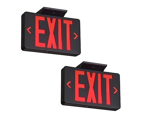 Red Exit Sign with Black Housing, LED Emergency Light, Battery Backup, UL Listed