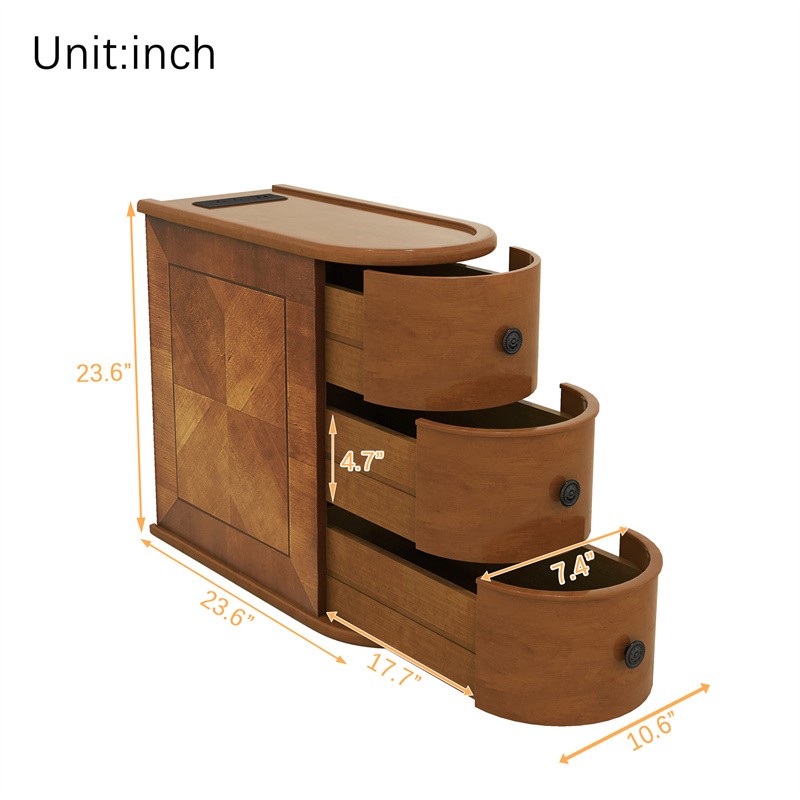 End Table with Charging Station Mid-Century Modern Sofa Side Table with 3 Drawer