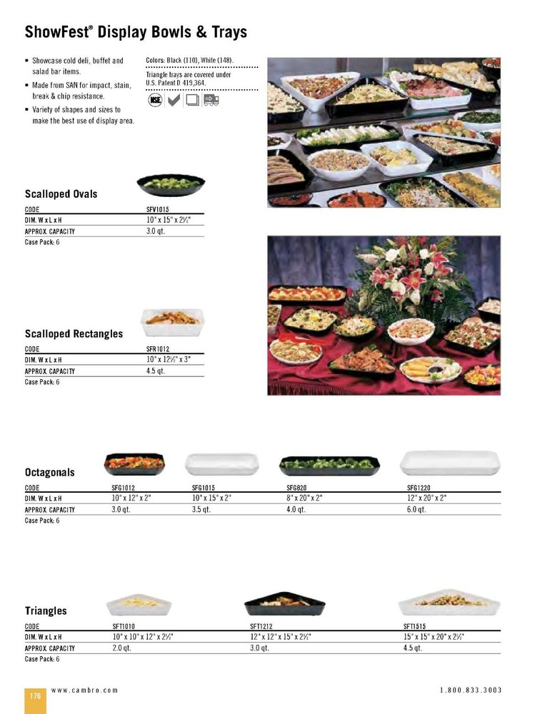 6 pack ! Cambro SFT1212148 White ShowFest 3 Quart Triangular Display Bowl Tray