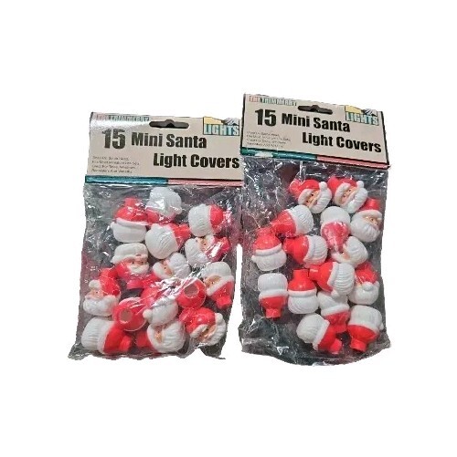 Vintage Plastic Blow Mold 30 Count Mini Santa String Light Covers 2 Packs New