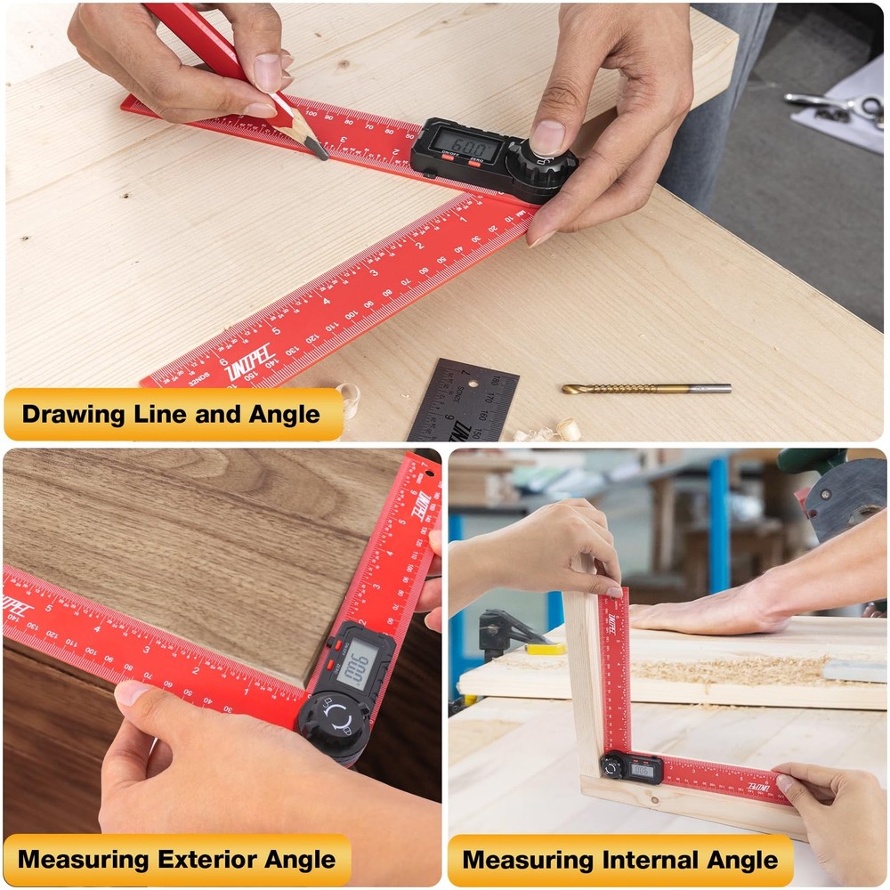 Digital Angle Finder Protractor, 7" / 200 mm Measuring Tool with Red